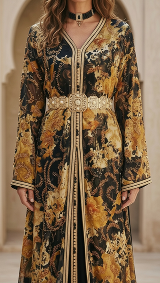 Luxury Moroccan Black & Golden 2-Piece Takchita “ Caftan “