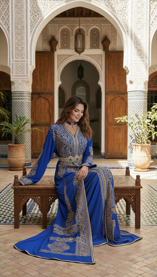 Royal Blue Handmade Moroccan 2 Piece Takchita “ Caftan “