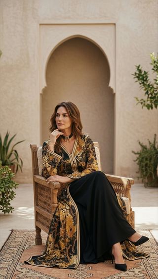 Luxury Moroccan Black & Golden 2-Piece Takchita “ Caftan “