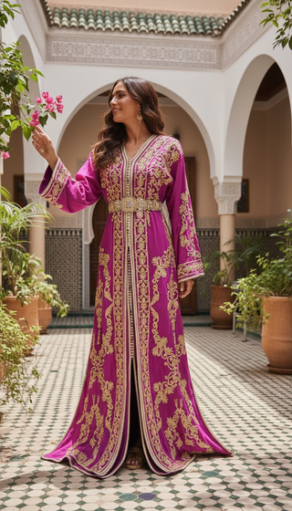 Handmade Moroccan 2-Piece Royal Takchita “ Kaftan “ Fuchsia