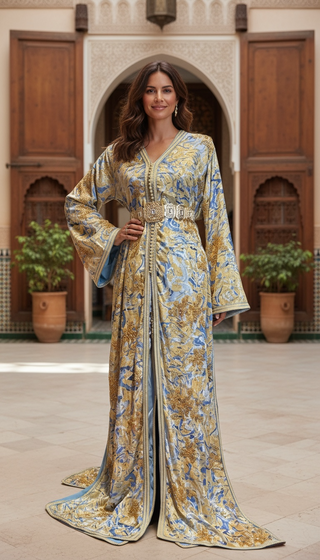 Luxury Moroccan  Chiffon with Hand stitched beads 2-Piece Takchita “ Caftan “