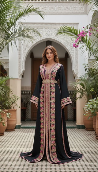 Handmade Luxury Moroccan Kimono Bqaftan Black
