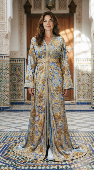 Luxury Moroccan  Chiffon with Hand stitched beads 2-Piece Takchita “ Caftan “