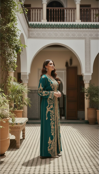 Handmade Luxury Moroccan Kimono Bqaftan Green