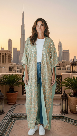 TALA JAZZY Modern Arabian Pistachio Green Abaya