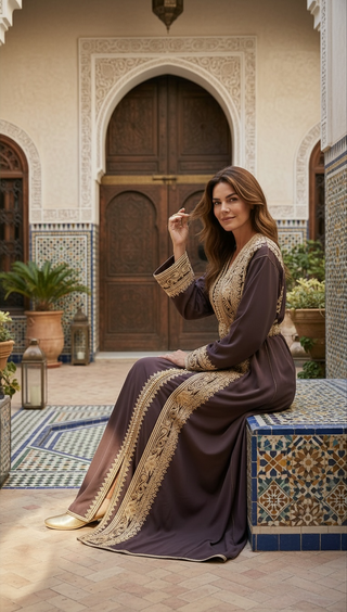 Handmade Luxury Moroccan Kimono Bqaftan Brown