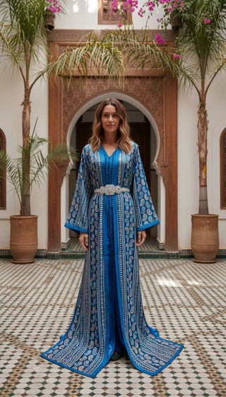 Exotic Blue Sari Moroccan Takchita “ Caftan “