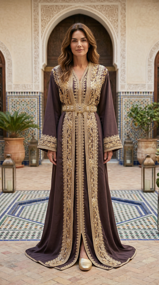 Handmade Luxury Moroccan Kimono Bqaftan Brown
