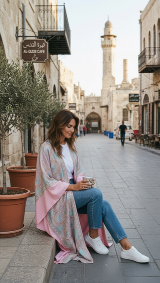 TALA JAZZY New Pink Cotton Abaya / Kimono