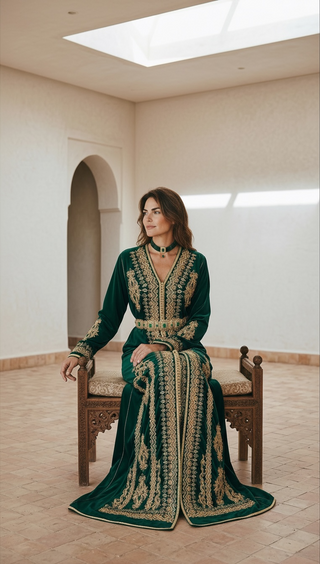 Handmade Moroccan 2-Piece Royal Takchita “ Kaftan “ Emerald Green