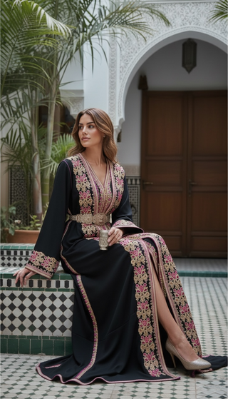 Handmade Luxury Moroccan Kimono Bqaftan Black