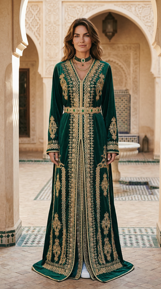 Handmade Moroccan 2-Piece Royal Takchita “ Kaftan “ Emerald Green