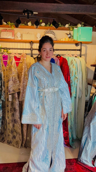 Sky Blue Luxury Brocard Moroccan Kaftan