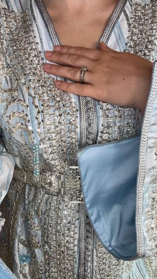 Sky Blue Luxury Brocard Moroccan Kaftan