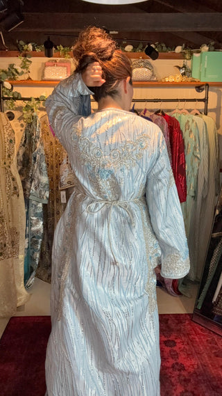 Sky Blue Luxury Brocard Moroccan Kaftan