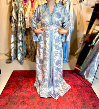 Sky Blue Floral Moroccan Kaftan