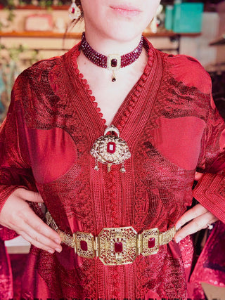 Luxury Moroccan Chifon Kaftan with Matching Accessories