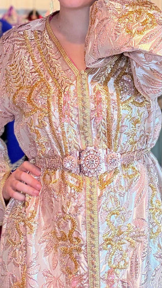 Pink Rose Luxury Brocade Moroccan Kaftan