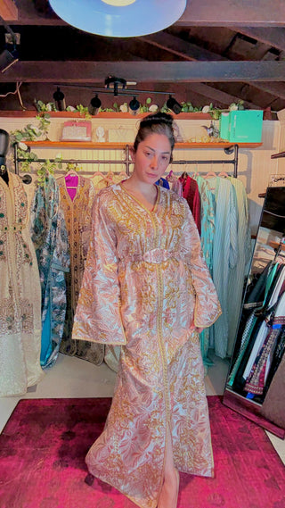 Pink Rose Luxury Brocade Moroccan Kaftan